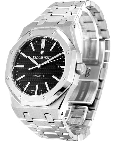 audemars piguet royal oak black dial stainless steel brace|audemars piguet 41mm price.